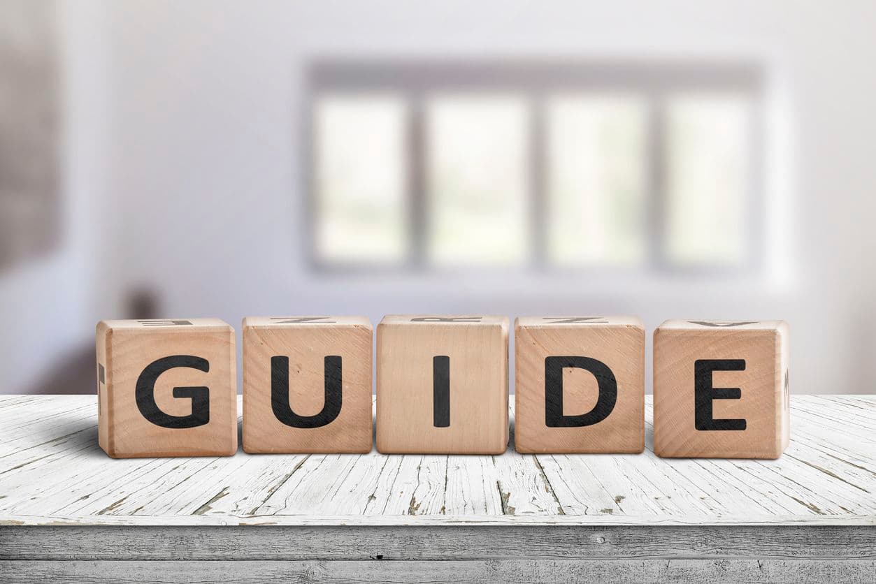 Klossar som bildar ordet guide