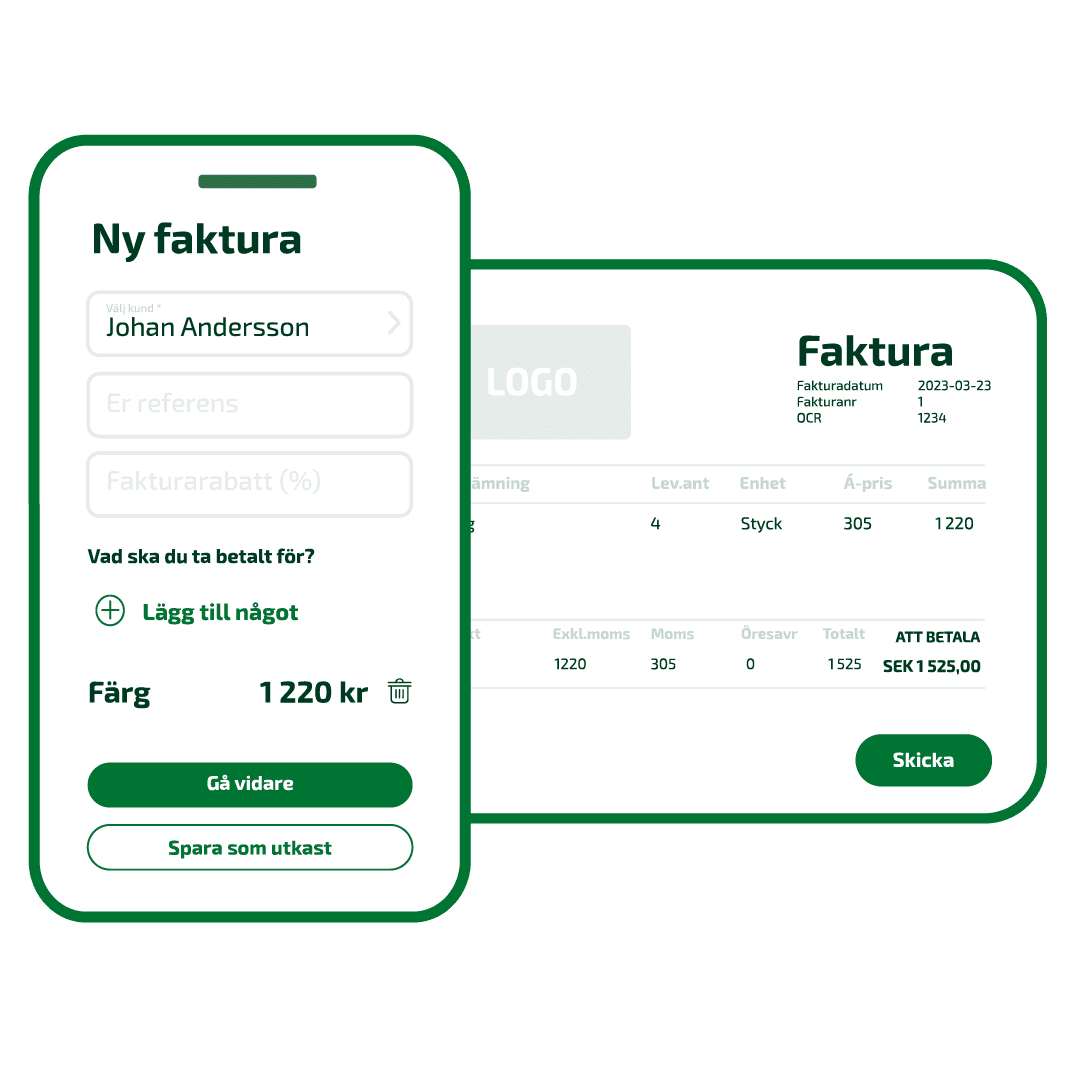 En grafik som visar hur du skapar en faktura i Fortnox